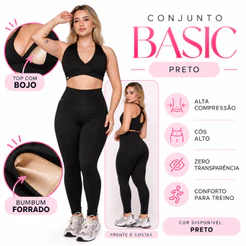 Conjunto Academia Fitness Preto Casual Cós Alto Bojo Forro Duplo Zero Transparência Basic AQN SPORT