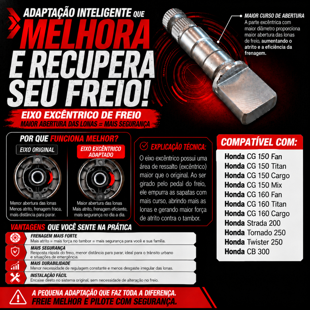 Eixo Excentrico Abre Patim Recupera Freio Medida Especial Adaptação CG FAN TITAN CARGO 150 / 160 Twister 250 CB 300 RE — imagem 2 de 2