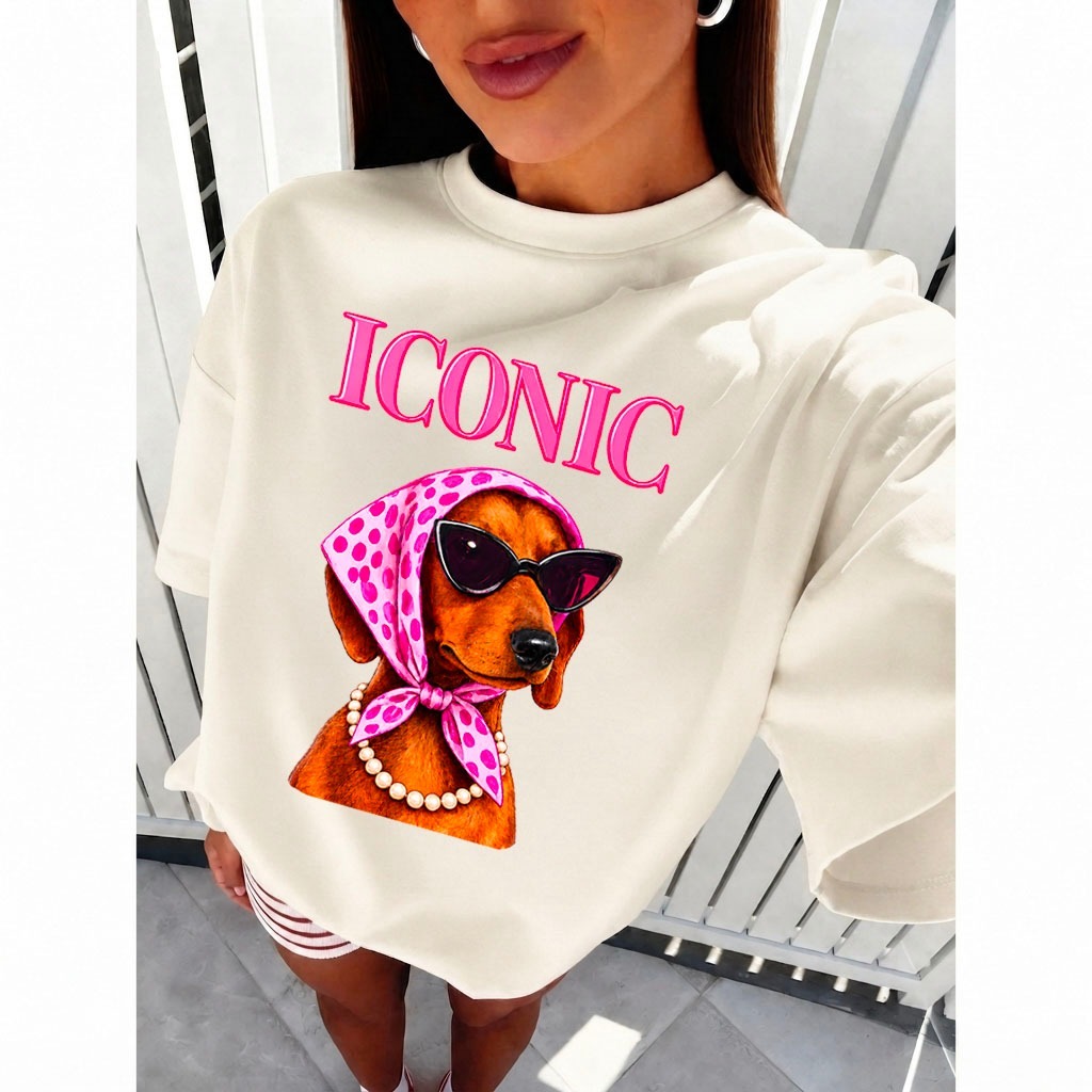 Camiseta Feminina ICONIC DOG 100% Algodão Premium Blusa Casual Tshirt Estampada Blusinha Estilosa