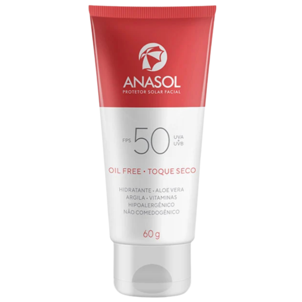Imagem Protetor Solar Facial Anasol FPS 50 Oil Free Toque Seco Hidratante 60g Proteção UVA UVB Anti-Oleosidade