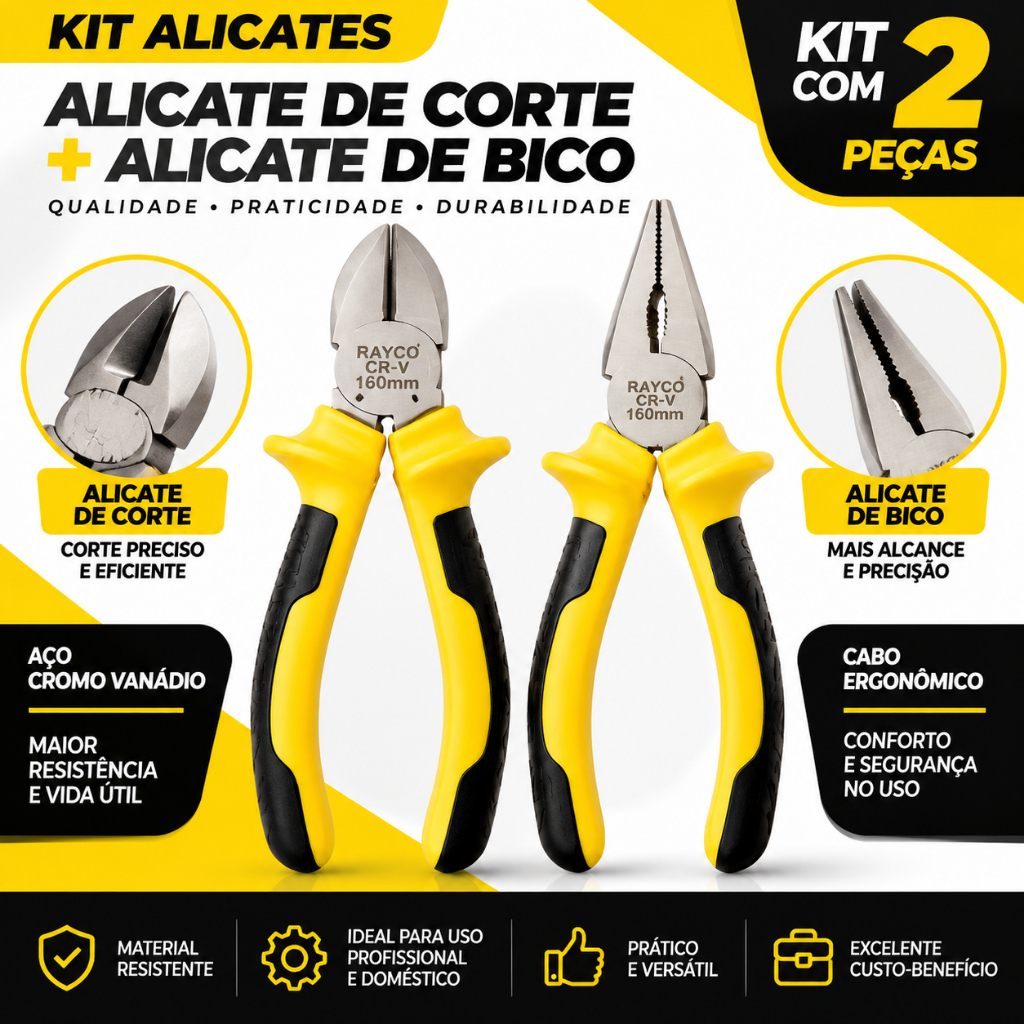 Kit  Alicates  de  6 Polegadas 1 Universal + 1 Alicate de Corte Borracha e Aço