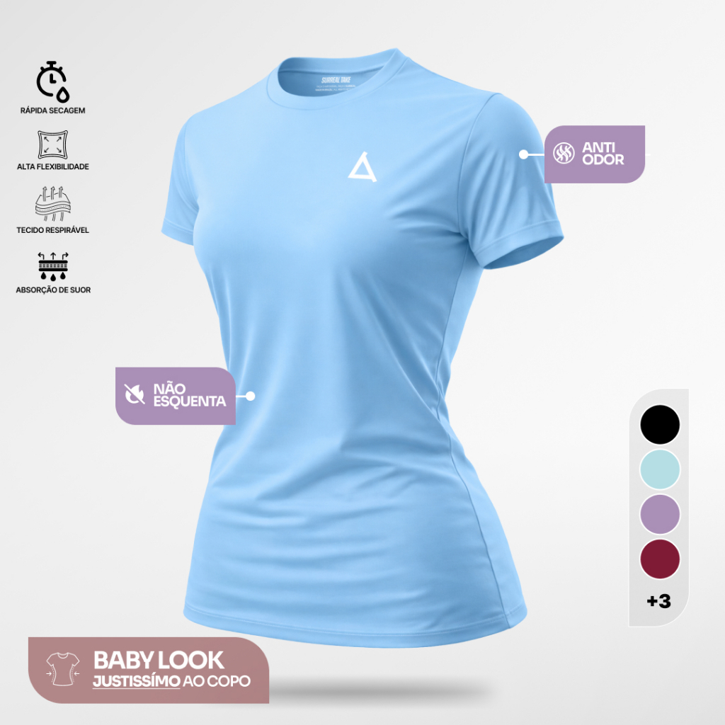 Camiseta Academia Feminina Dry Fit Baby Look UV 50+Treino Blusa Slim Caminhada Treino Musculação