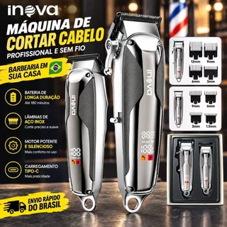 INOVA Máquina de Cortar Cabelo 2026 Lâmina Cerâmica Motor Potente Silenciosa Bateria 200min Display LED Profissional