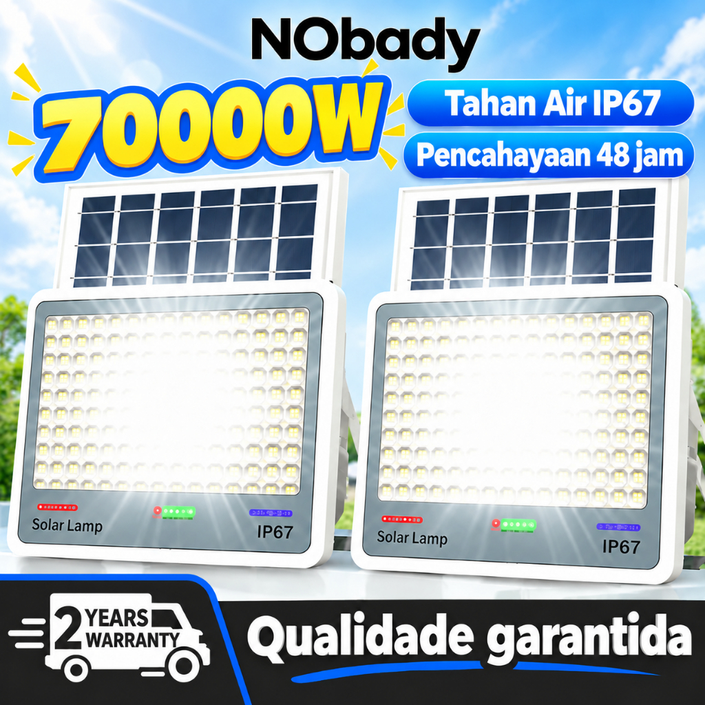NObady Refletor 70000W Solar Com Placa LED Solar IP67 Prova D'água Ideal para Pátios e Jardins Luz Iluminação Externa