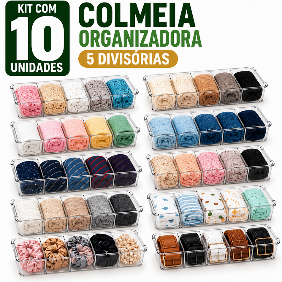 Kit 10 Colmeia Organizadora de Gaveta Acrílico Calcinhas Meias Guarda Roupa Bebê Atacado