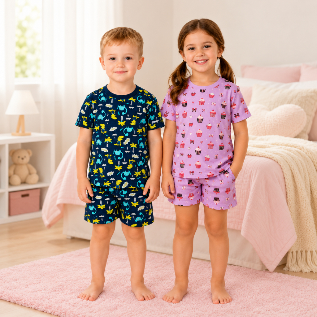 Pijama Infantil de Malha Camisa e Shorts de Verão estampas Variadas
