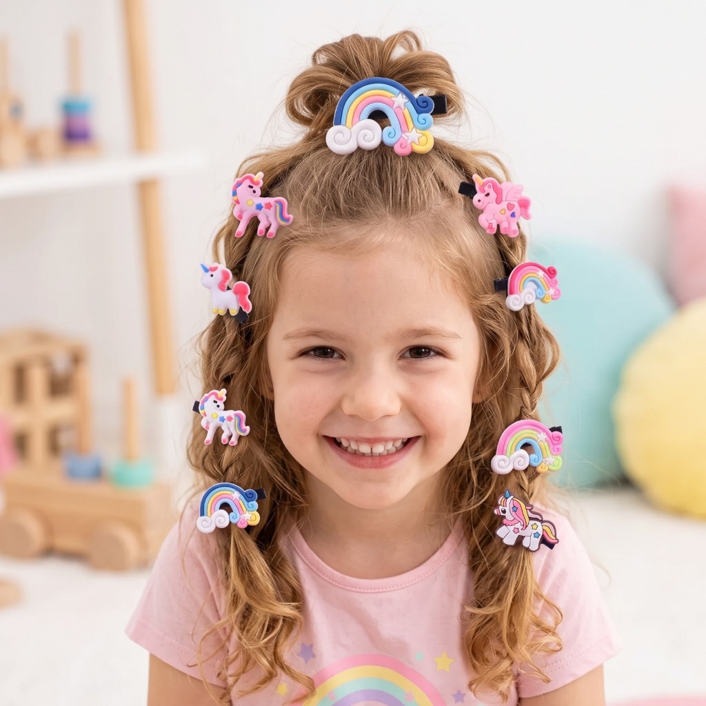 Kit 10 Presilhas Unicórnio Resinado E Arco Íris Para Presente Menina Blogueira