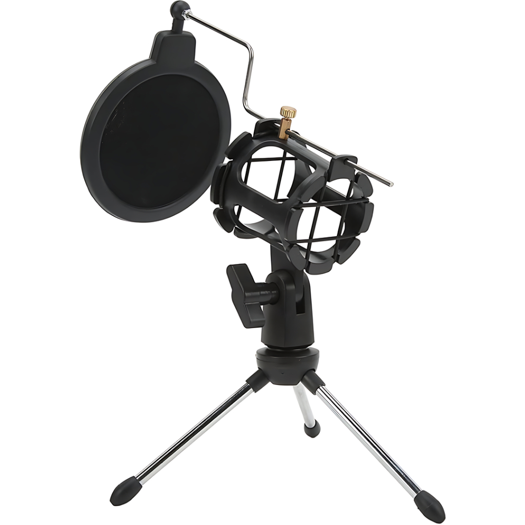 Kit Suporte Para Microfone Com Pop Filter E Shock Mount Tripé Compacto Ajustável Com Cabeça Giratória
