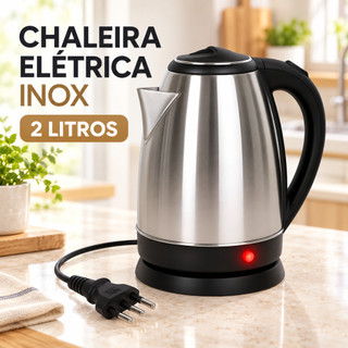 Chaleira Jarra Eletrica Inox Com Cabo 2 Litros Reforçado Com Tampa 110/220V