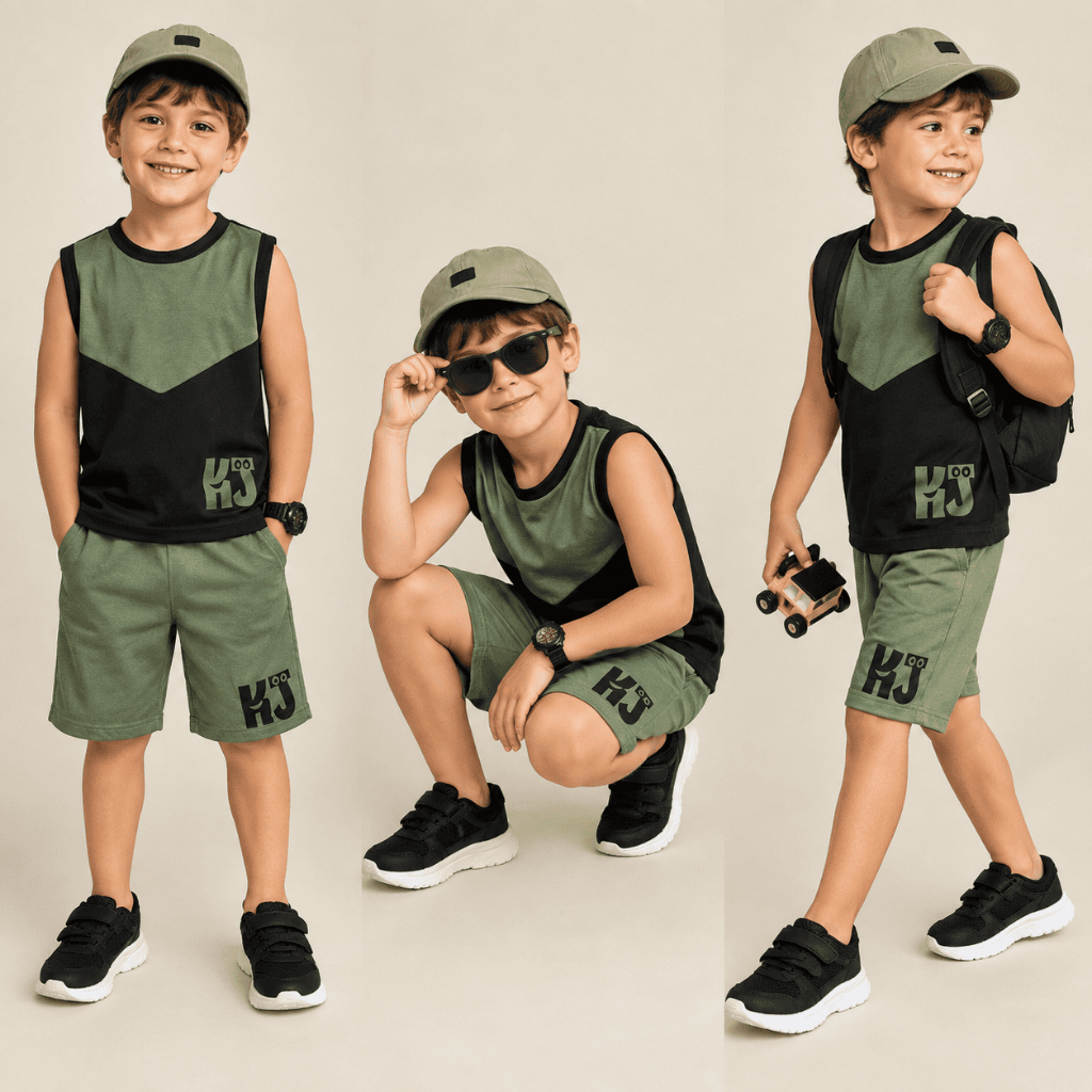 Conjunto Infantil Masculino de Verão - Camisa Regata + Bermuda Estilosa - Tamanho 2 ao 12 Anos