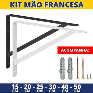kit Mão Francesa para Prateleira Cantoneira Reforçada 15cm 20cm 25cm 30cm 40cm 50cm Preta e Branca