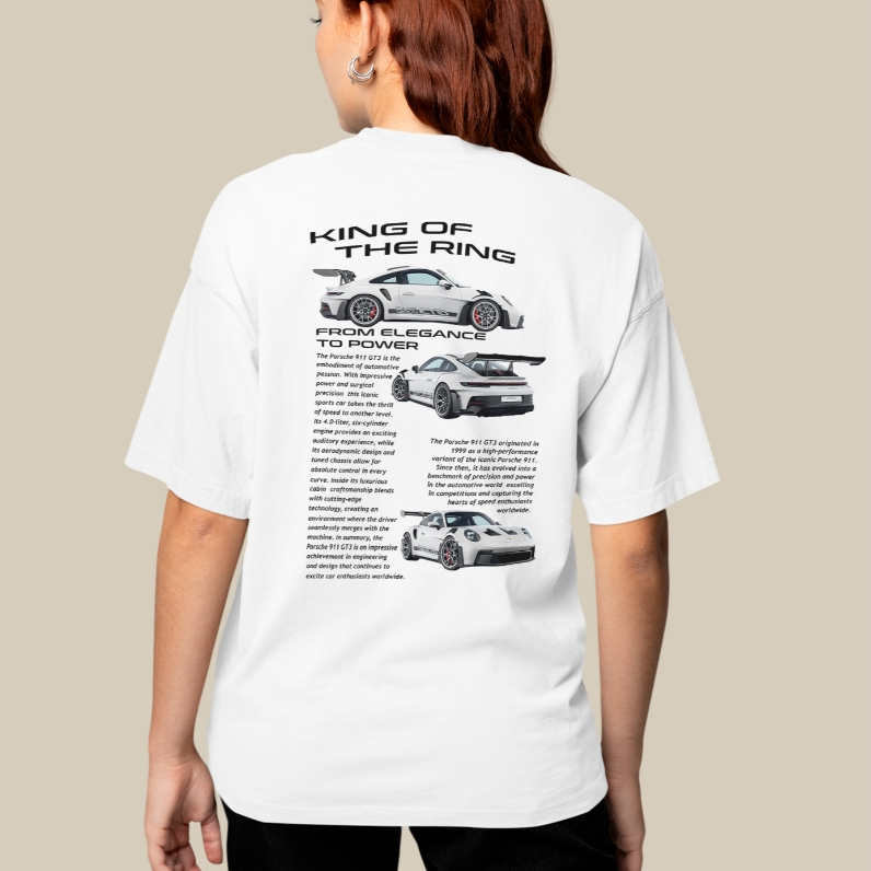 Camiseta Oversized Porsche Unissex Estampada 911 GT3 RS Carro Esportivo Automotivo Streetwear Moda Urbana Casual