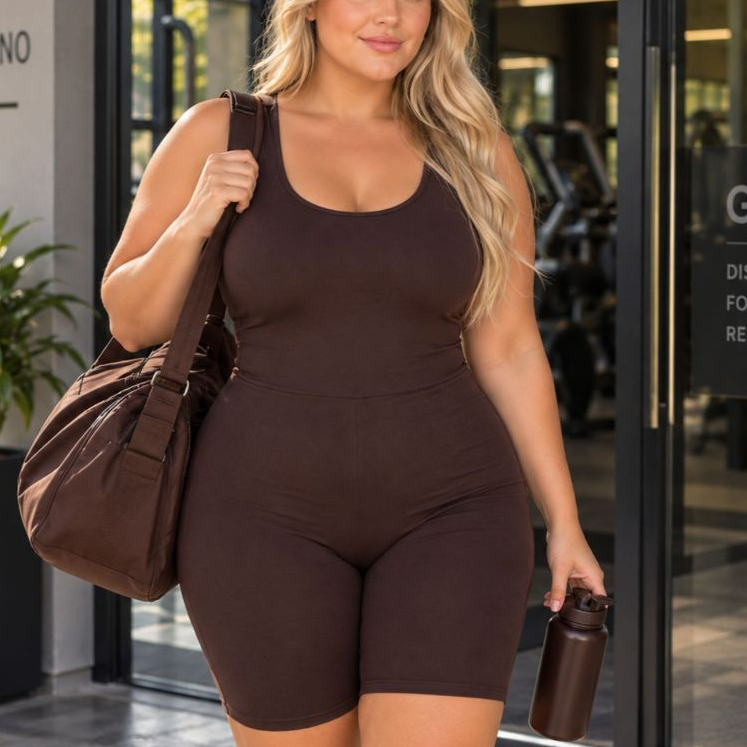 Macaquinho Fitness Plus Size Feminino Suplex Alça Larga Bermuda Suzana