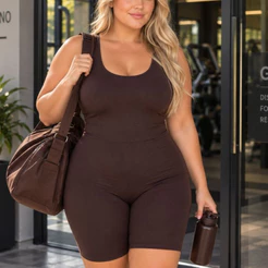 Macaquinho Fitness Plus Size Feminino Suplex Alça Larga Bermuda Suzana