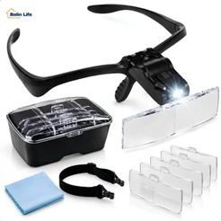 Óculos Lupa Luatek LYJ-01 com LED 5 Ampliações para Eletrônica Artesanato Leitura