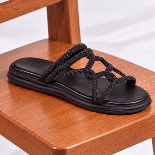 papete feminina sandália birken flat com brilho casual leve e confortavel