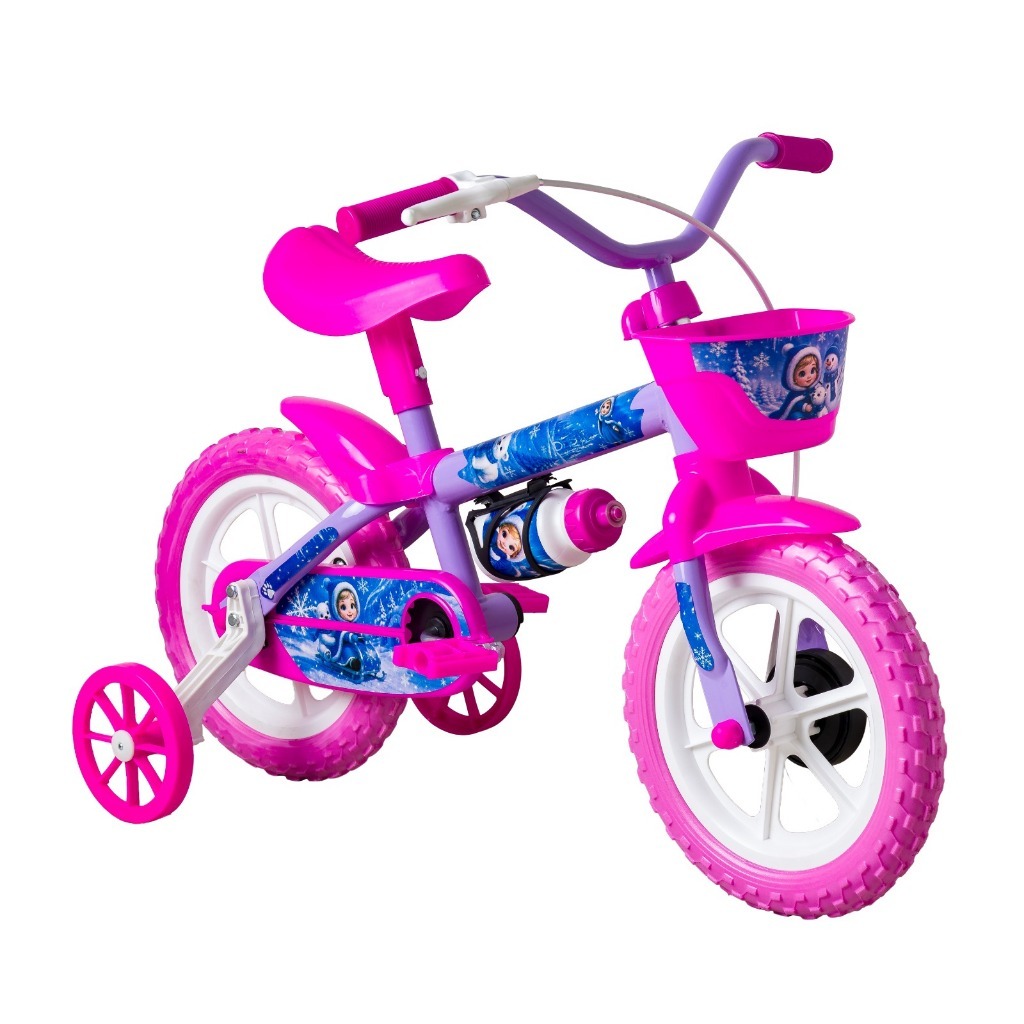 Bicicleta Infantil Aro 12 com Rodinhas Cestinha Rodinhas Quadro em Aço Banco Regulável