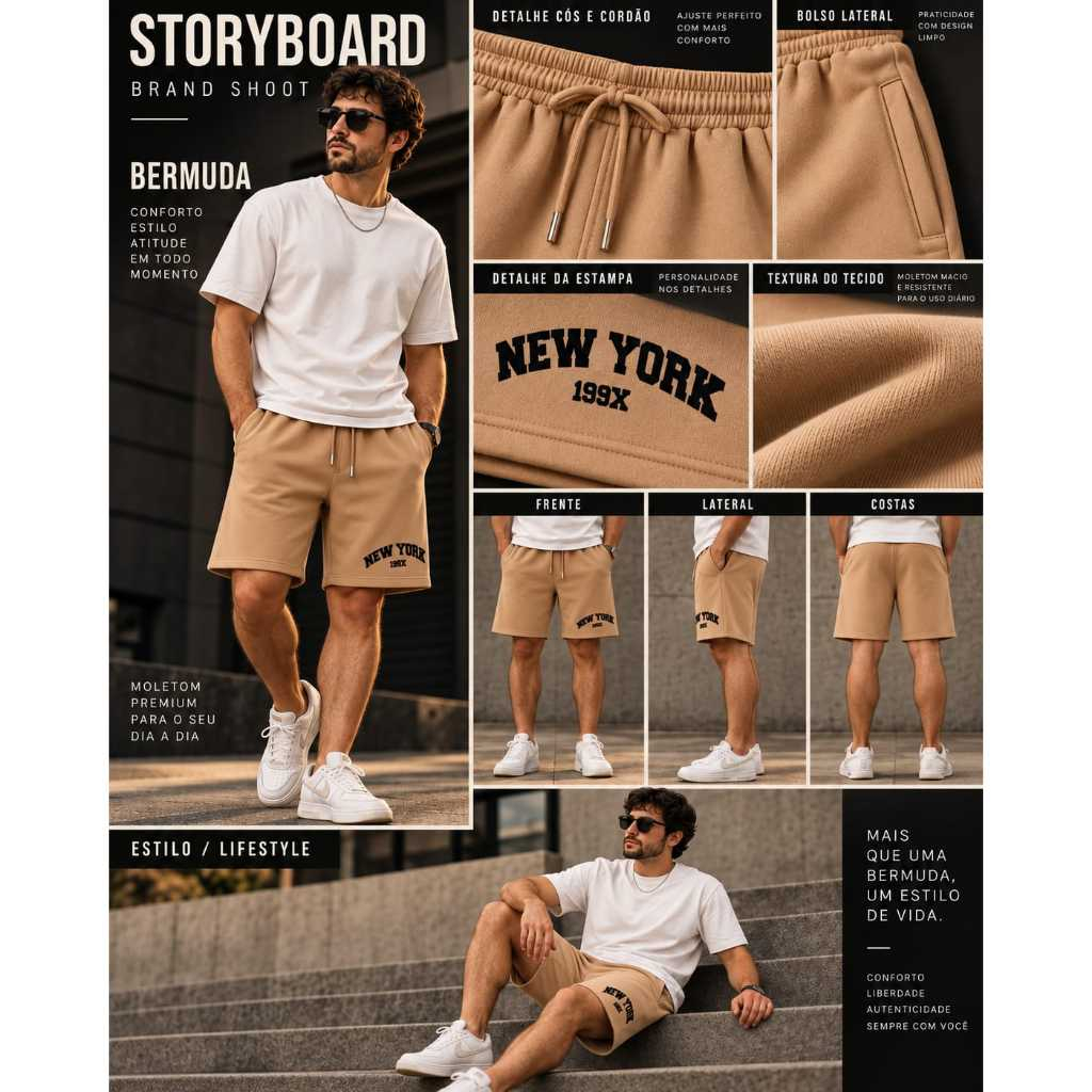 Bermuda Moletom Masculino New York Casual Premium Flanelado Algodão Confortável Gola Ajustável