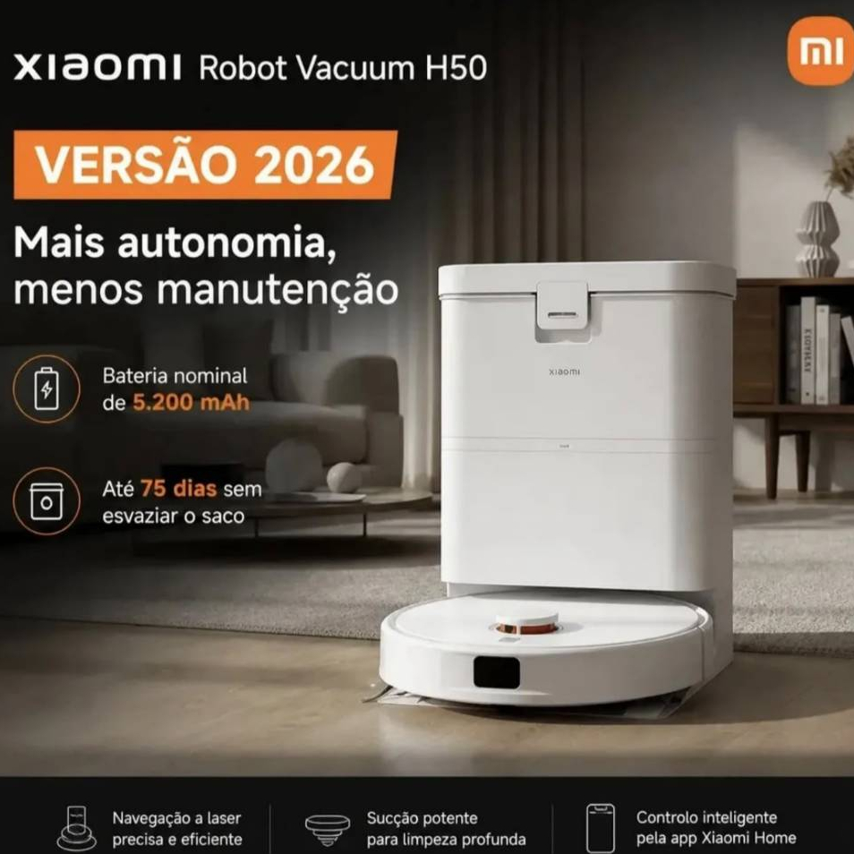 Robô Aspirador Xiaomi Mopbot H50 220V com Estação de Recarga, 10.000Pa, para Pets