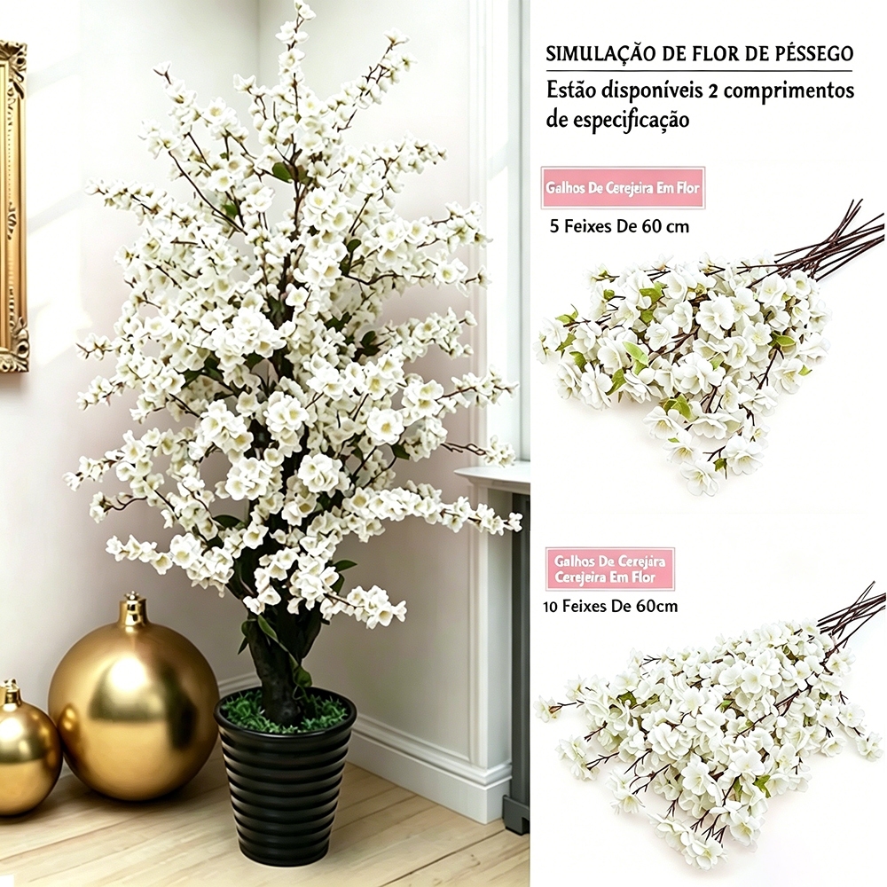 5 -10 Ramos Grande Flor Artificial Cerejeira De Pêssego Decoração De Casamento 60 CM