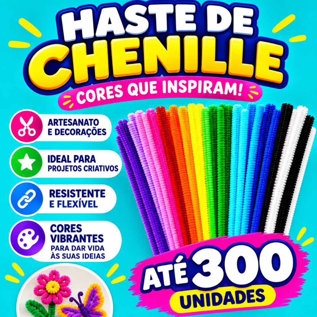 Haste de Chenille Limpador de Cachimbo Arame Felpudo para Artesanato Cabelo Maluco