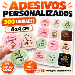 Adesivos Personalizados 4x4cm com Sua Logo | 300 Unidades | Rótulos Vinil Prova d’Água