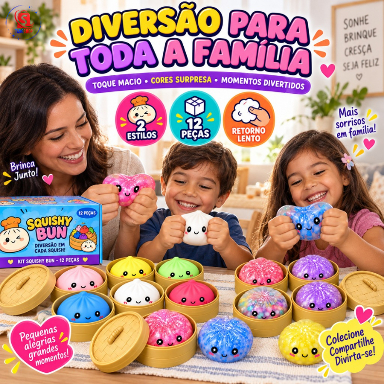 Squishy Bun Surpresa 2 Estilos 6 Cores Brinquedo Sensorial Macio Glitter para Apertar 3+