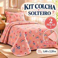 Colcha Cobre Leito 2 Peças solteiro Dupla Face Matelado Floral para Cama Box
