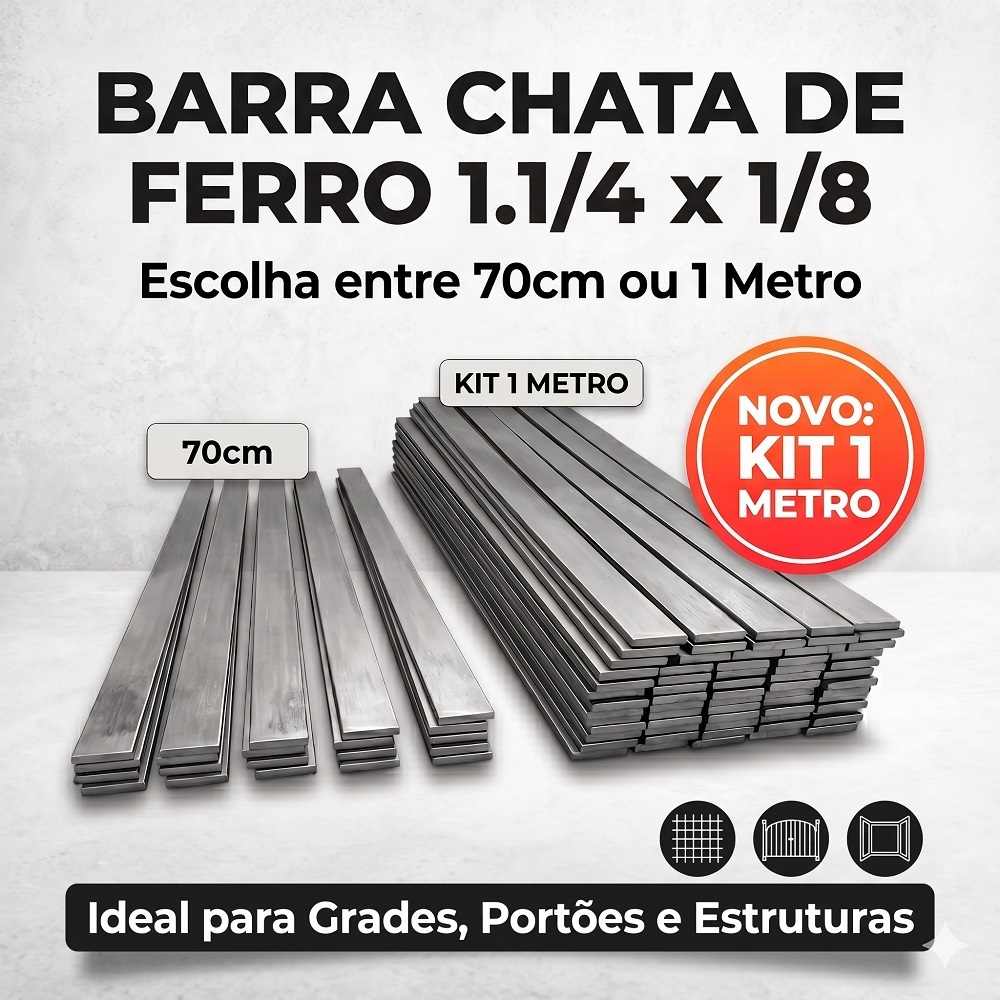 Barra Chata de Ferro 1.1/4" x 1/8" – Kits de 70cm ou de 1 metro