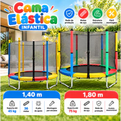 Cama Elástica Infantil Trampolim 1,40m 1,80m com Rede de Proteção para Crianças