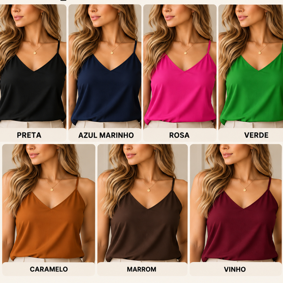 Blusinha Social Feminina Regata Alça Regulável Blusa Alcinha Regatinha Basica Duna Premium Verao Inverno Varias Cores