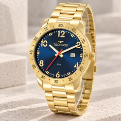 Relógio Technos Masculino Dourado Preto Original 1 Ano de Garantia