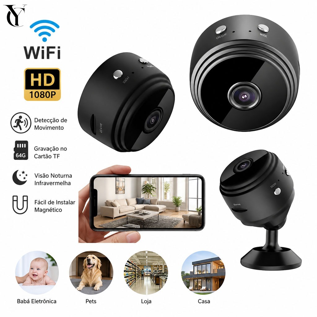 Câmera de Segurança WiFi Mini HD 1080P Visão Noturna Monitoramento Vigilância Casa Escritório A9