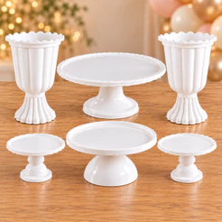 Kit Festa 6 Peças Boleira Redonda 2 Vasos 2 Mini Cake Suporte para Doces Decoração