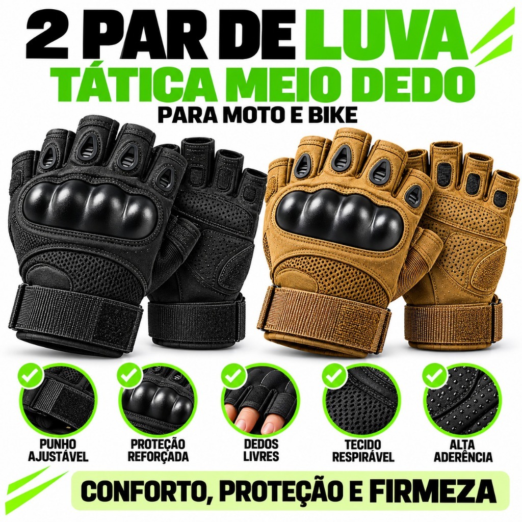 OFERTA Luva Motociclista Tática Meio Dedo Antiderrapante Bike  Trilha Antimpacto e luva palma palma emborrachada