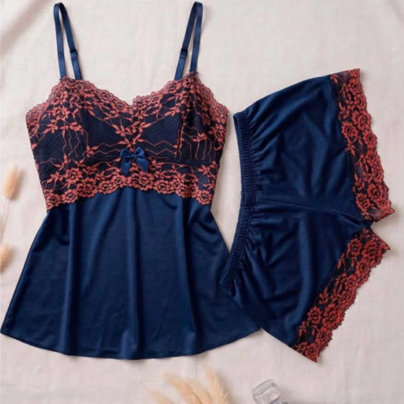 Conjunto de Dormir Baby Doll de Renda Pijama Liganete Short Doll Feminino