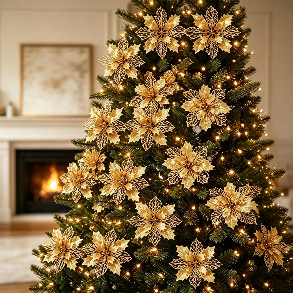 10 Peças Comemorando Árvore De Natal Flor Glitter Decoração Decorações Presentes De Ano Novo
