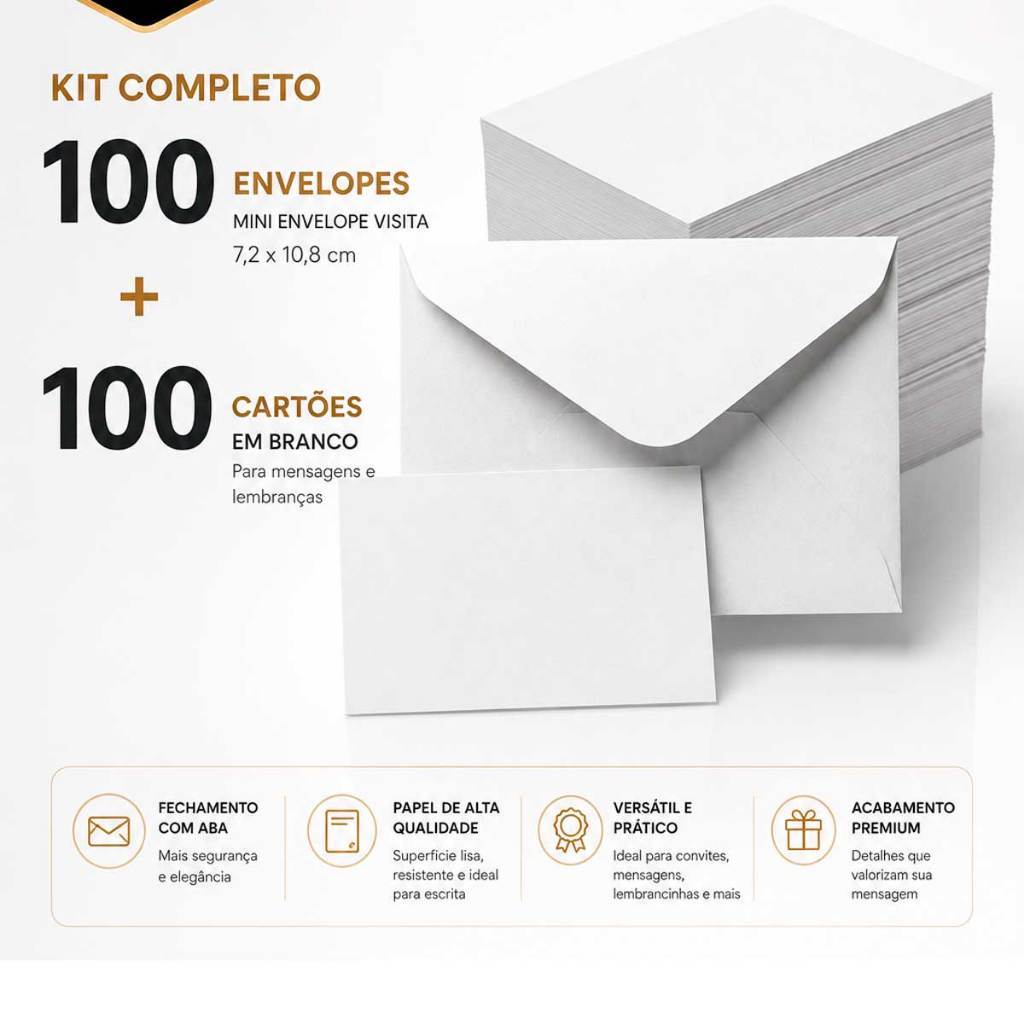 Mini Envelope com Cartão Branco 100 Unidades Envelope Visita