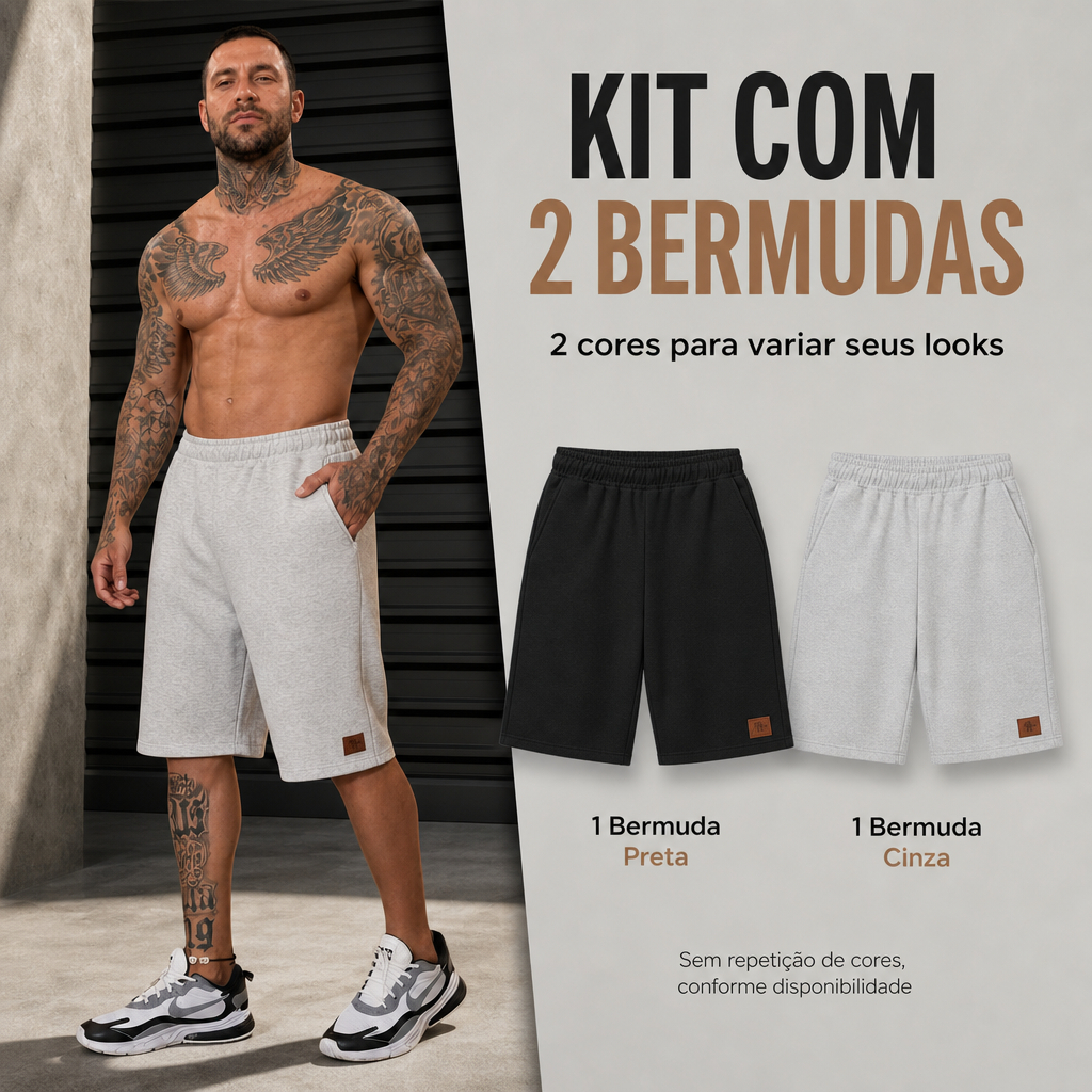 Kit 2 Bermudas Masculina Moletom Leve Casual Academia