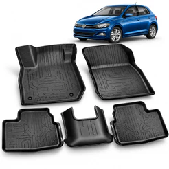 Jogo Tapete Bandeja GRID VW Polo 5 Peças TB05002 Tpe Flexível 2017 a 2026 Bordas elevadas