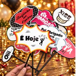 KIT 10 PLAQUINHAS DIVERTIDAS SELFIE PARA FESTAS 54.1 (COD 05) (CHOCO)