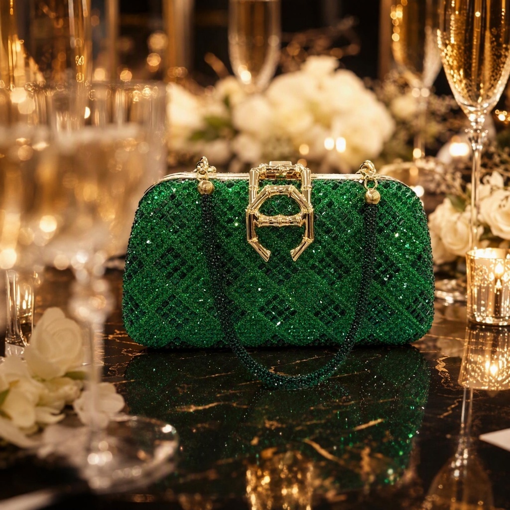 Bolsa Clutch de Festa Cheia de Strass Fecho Bambu Premium Ideal para Casamentos Eventos Formais — imagem 2 de 2