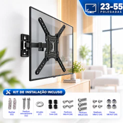 Suporte Articulado Para TV e Monitor LED LCD 4K 23" a 55" Parede Braço Móvel Ajustável Reforçado Sumay