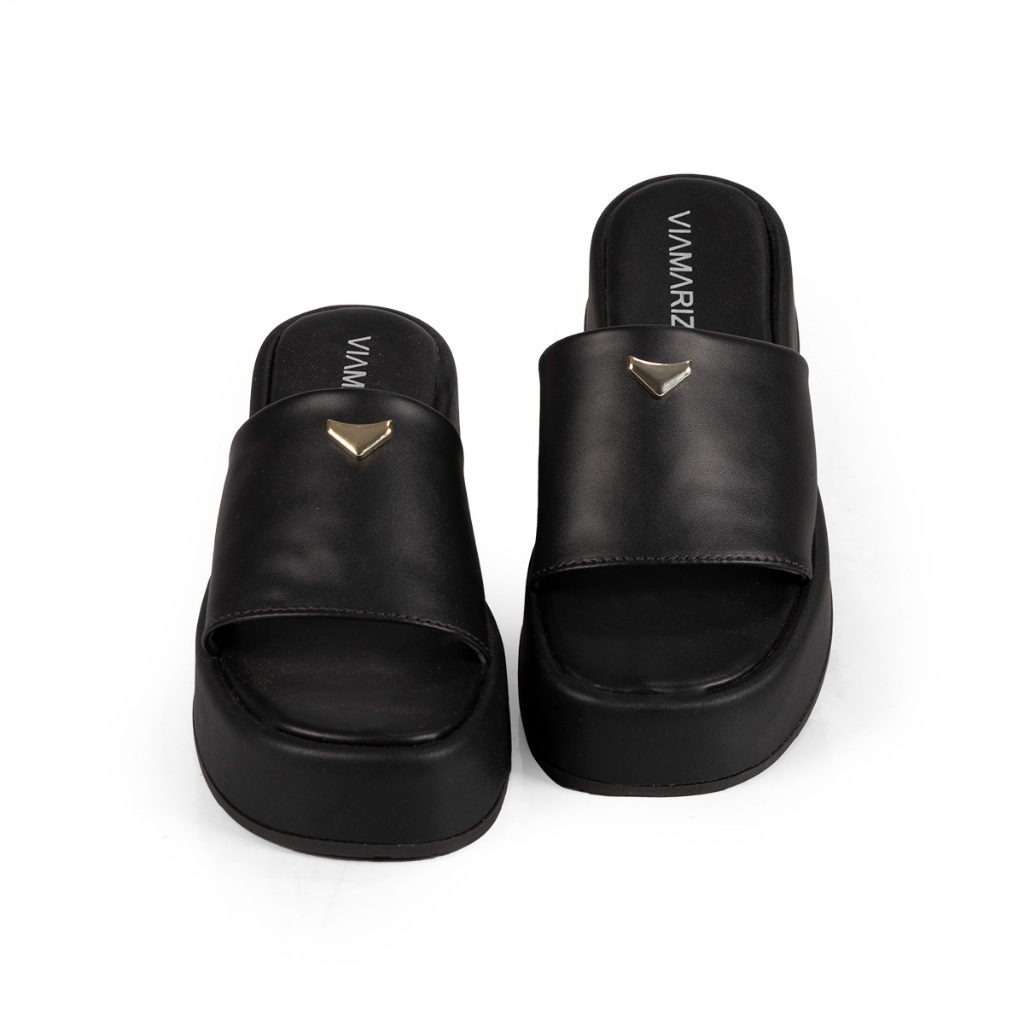 Tamanco Flatform Feminino Sandália Salto Via Mariza Confortável Com Detalhe em Dourado