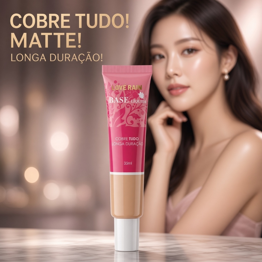 Base Líquida Cobre Tudo Love Rain Matte Longa Duração Textura Premium 35 ML Nova Embalagem