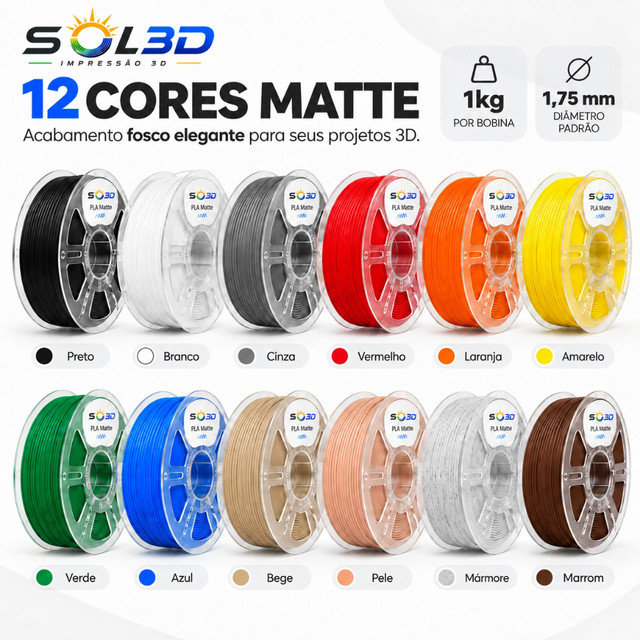 Filamento PLA Matte Sol3D 1kg 1,75mm Para Impressão 3D Alta Qualidade Premium BR