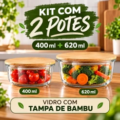 Potes De Vidro Hermético Redondo Marmita Potes Conjunto Pote Tampa de Bambu Borossilicato 400ml e 620ml