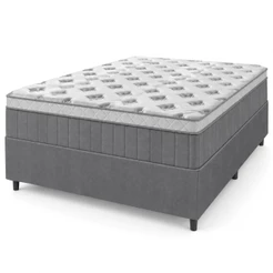 Cama Box Casal Queen Colchão Molas Ensacadas Ômega 158x198x70cm Cinza / Branco Hellen - Suporta até 110kg por Pessoa