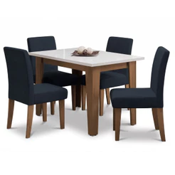 Conjunto de Mesa Sala de Jantar Miami com 4 Cadeiras Trieste Suede 1,20m Cedro / Off White