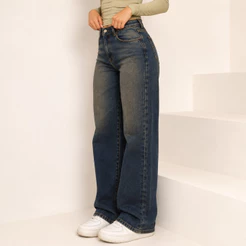 Calça Wide Leg Jeans Feminina Black Marmorizada Cós Alto 100% Algodão Premium SOBRETINTO CARAMELO SUJINHA